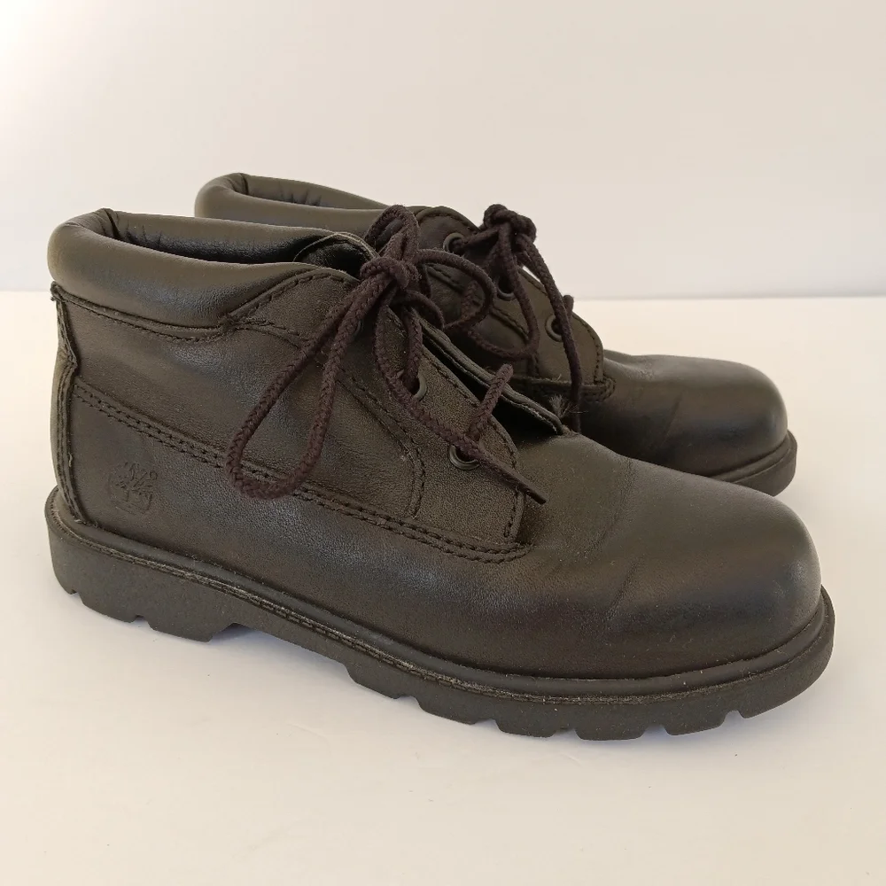 Timberland Kids Black Smooth Leather Boots Youth Size 12